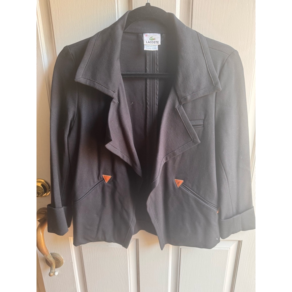 VIintage LaCoste Jacket Women’s Blazer With Faux Leather Accents Size M Black